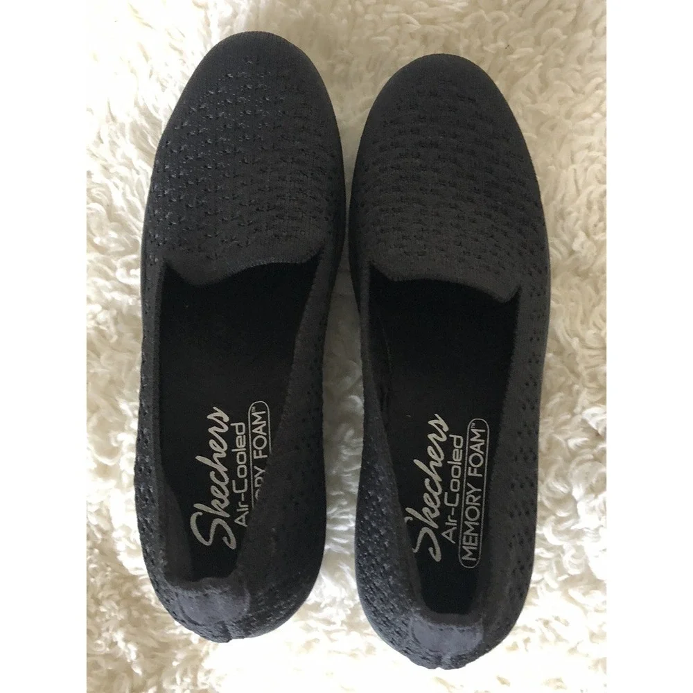 Skechers Womens Air - Cooled Memory Foam Washable Knit Slip Ons Black Shoes 7.5